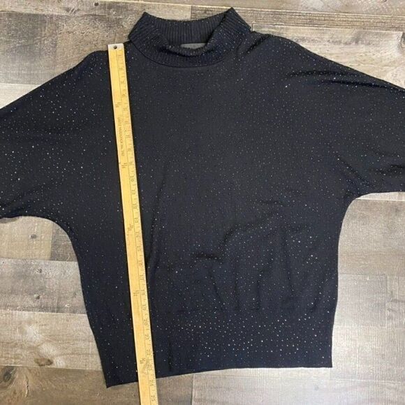 ST JOHN Black Sequin Shimmer Embellish Short Sleeve turtleneck 100% wool M - Picture 9 of 12